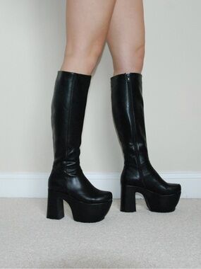 Black Platform Knee-High Boots - Women